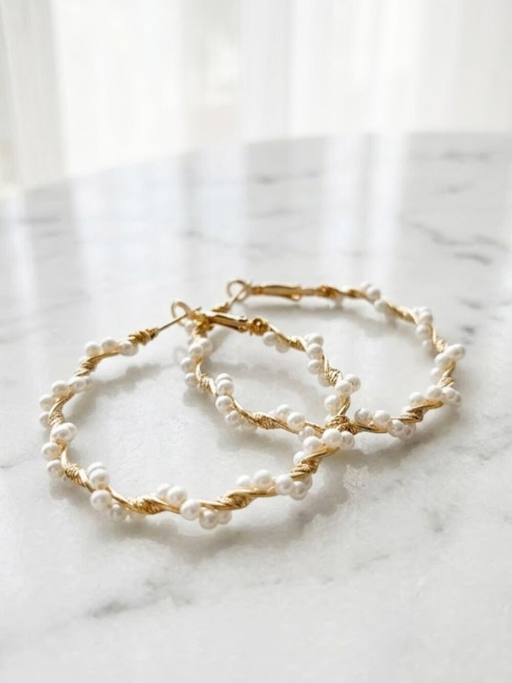 Ladies Fashion Pearl Wrapped Hoop Earrings